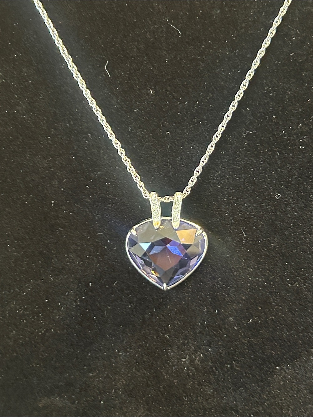 Heart Crystal Pendant Necklace - Silver Chain - Purple Blue Gem